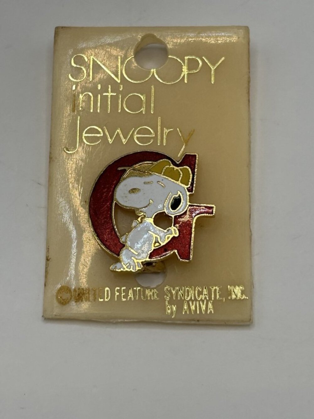 Vintage Snoopy Pin by Aviva Initial "G" Red Color Enameled Charlie Brown Dog Fun